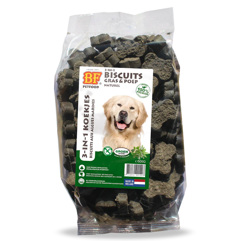 BF Petfood 3 in 1 Gras & Poep Koekjes voor Honden – Darm & Ontlasting Support