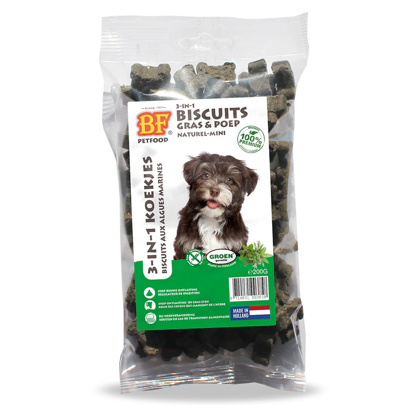 BF Petfood 3 in 1 Gras & Poep Koekjes voor Honden – Darm & Ontlasting Support